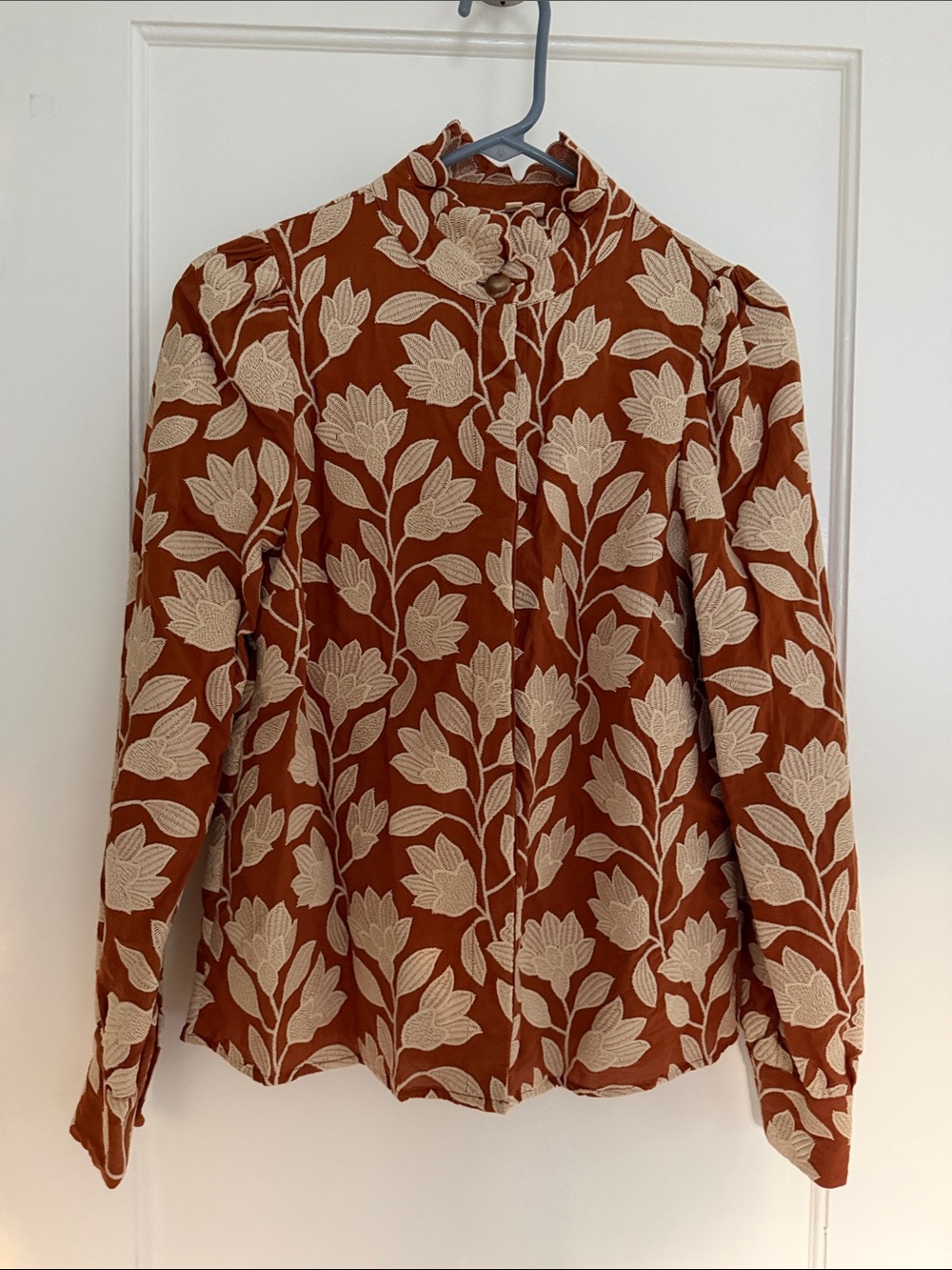 Sezane Rust Floral Print Button-Up Blouse